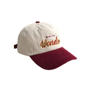 Corduroy WONDER Patchwork Cap - Embroidered Baseball Hat | Unisex Streetwear Adjustable Corduroy Hat