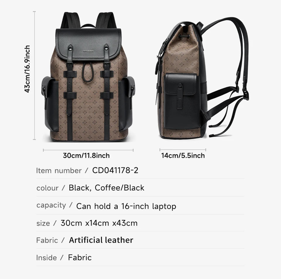 Septwolves Leather Business Backpack - Large Waterproof Laptop Bag for Men with Flip Cover & Multiple Compartments