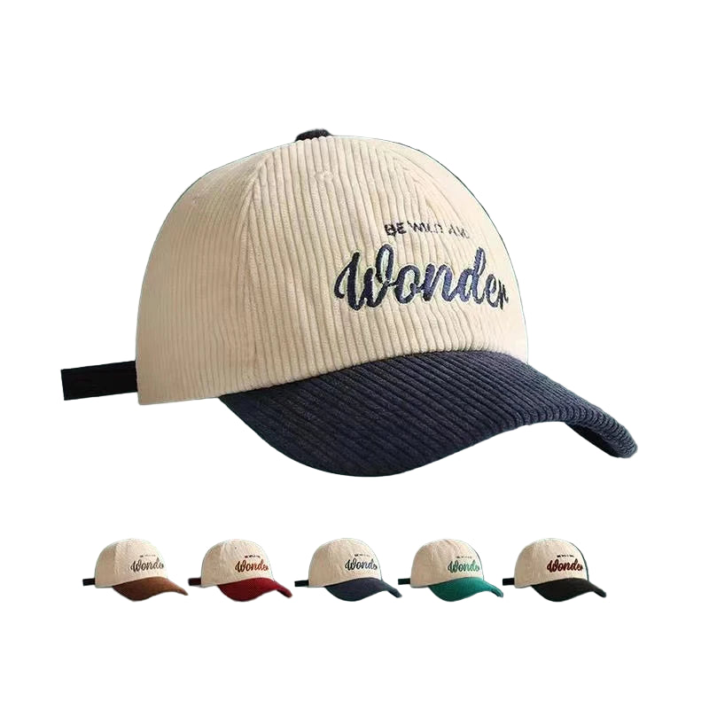 Corduroy WONDER Patchwork Cap - Embroidered Baseball Hat | Unisex Streetwear Adjustable Corduroy Hat