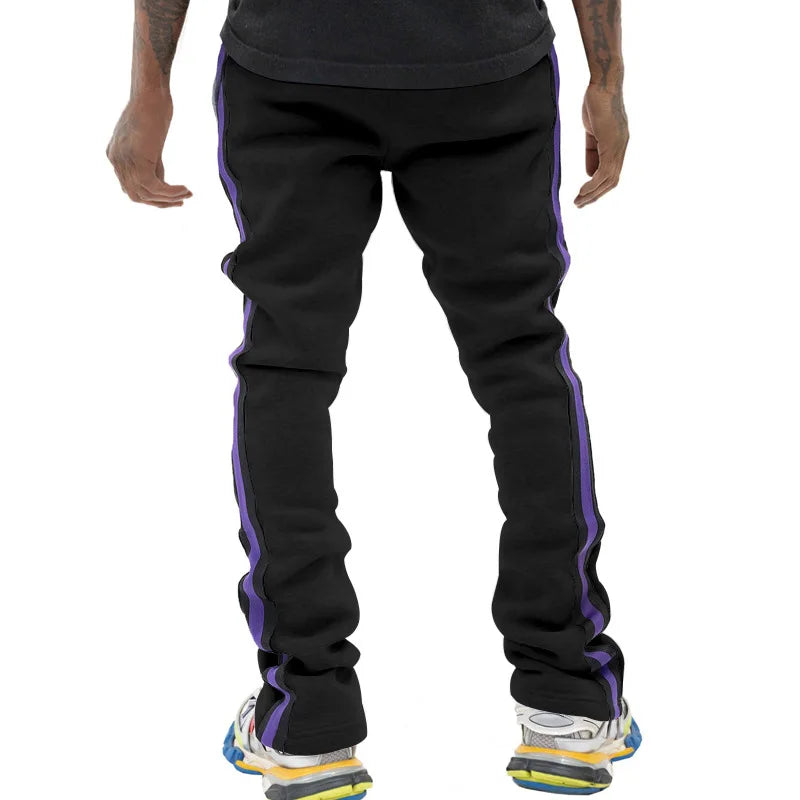 Urban Flare Joggers - Slim-Fit Stacked Pants, Y2K Streetwear Sweatpants with Striped Legs