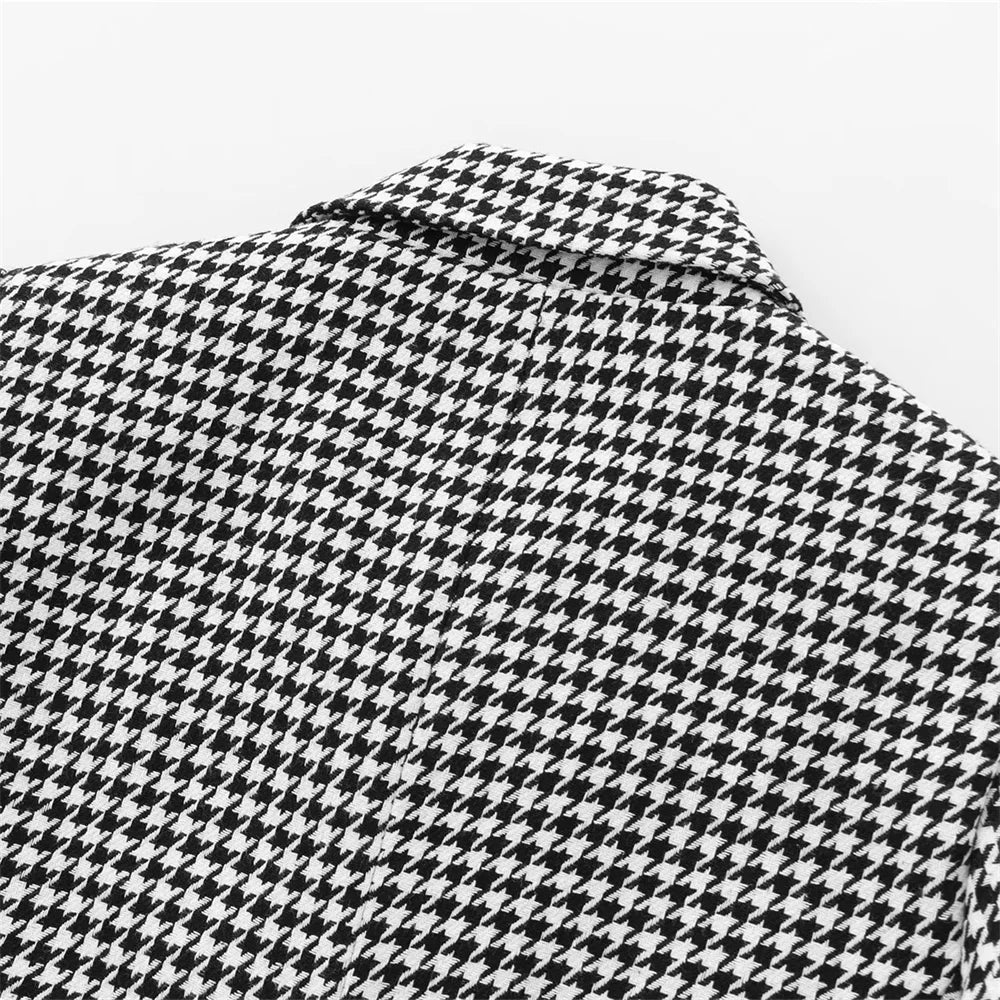 Autumn Thousand Grid Blazer - Women's Long Sleeve Double Breasted Jacket | European Style Casual Suit Coat