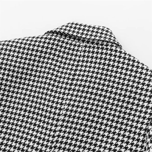 Autumn Thousand Grid Blazer - Women's Long Sleeve Double Breasted Jacket | European Style Casual Suit Coat