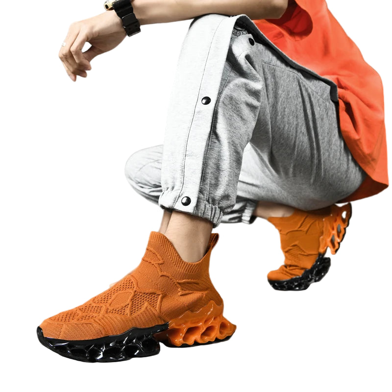 Men’s Flyknit Sneakers - Flame Sole Luxury Trainers, Breathable Running Shoes, Streetwear Fashion Sneakers