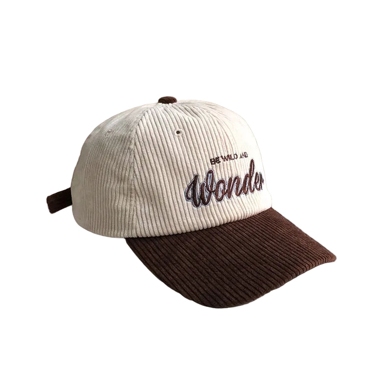 Corduroy WONDER Patchwork Cap - Embroidered Baseball Hat | Unisex Streetwear Adjustable Corduroy Hat