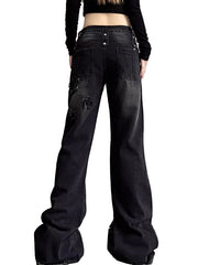 HarajukuFlare™ Y2K Wide Leg Jeans – High Waist Vintage Denim | Slim Fit Streetwear Ripped Pants for Women