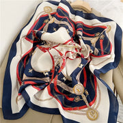Roman Chain Silk Scarf - 70cm Elegant Simulated Silk Geometric Square Headwear for Women All Seasons