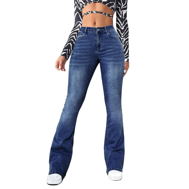EasyFlare™ High-Waist Flare Jeans – Solid Wash Loose Fit Streetwear Denim, Women’s Retro Wide-Leg Pants