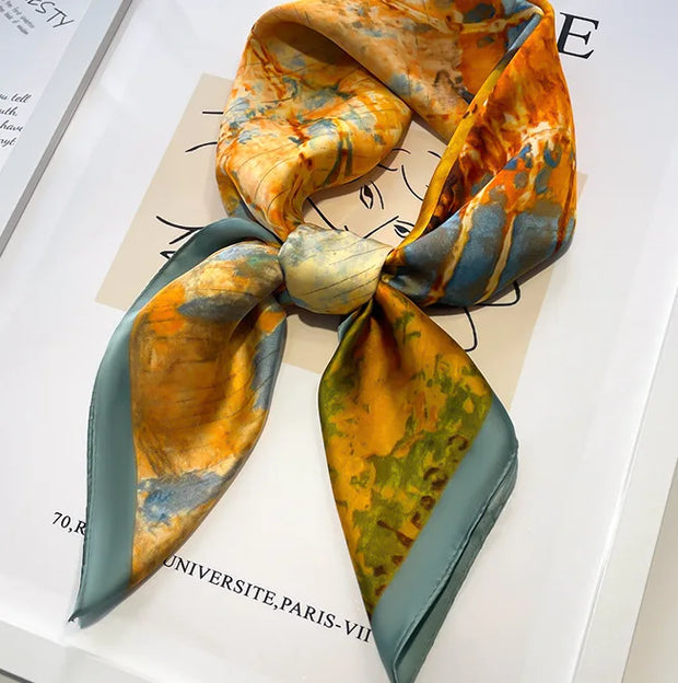 Luxury Fashion Print Silk Square Scarf - 70×70cm Soft Satin Neckerchief Hairband & Bag Accessory for Women