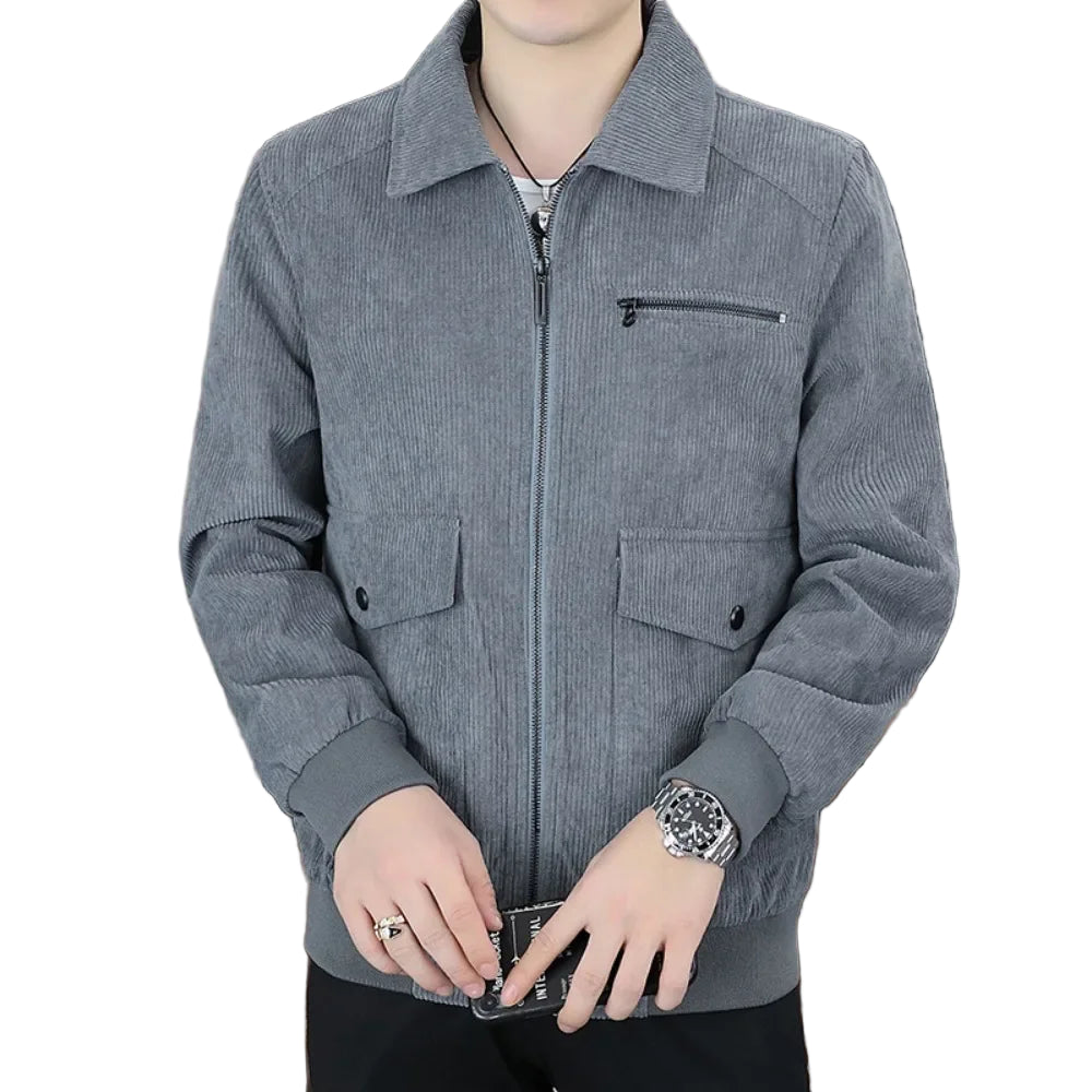 Men’s Corduroy Lapel Jacket – Korean Style Zip-Up Coat | Autumn Winter Fashion Casual Outerwear