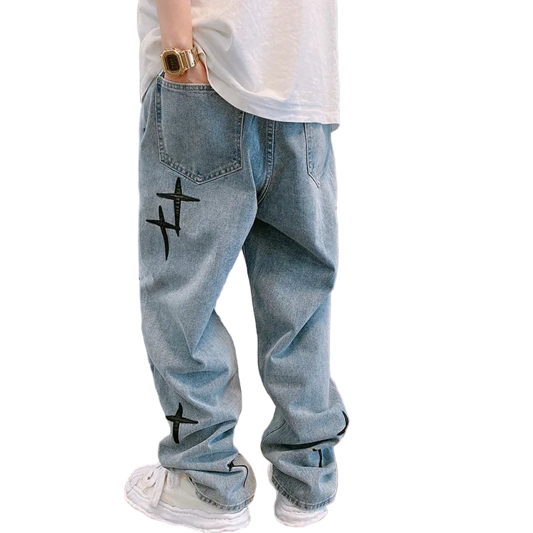 Men’s Baggy Wide Leg Jeans - Streetwear Loose Fit Denim Cargo Pants with Pockets - Korean Fashion Straight Jeans