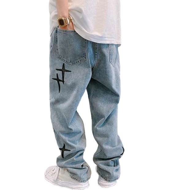 Men’s Baggy Wide Leg Jeans - Streetwear Loose Fit Denim Cargo Pants with Pockets - Korean Fashion Straight Jeans