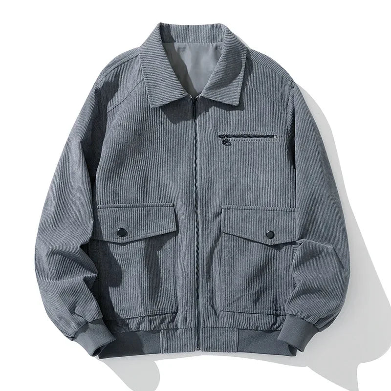 Men’s Corduroy Lapel Jacket – Korean Style Zip-Up Coat | Autumn Winter Fashion Casual Outerwear