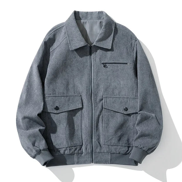 Men’s Corduroy Lapel Jacket – Korean Style Zip-Up Coat | Autumn Winter Fashion Casual Outerwear