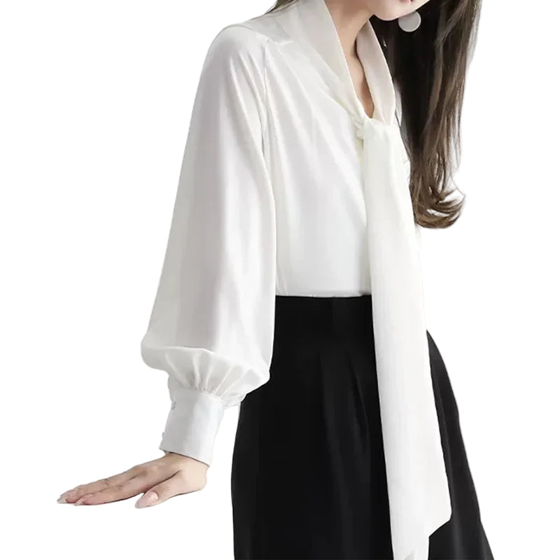 Women’s Silk Lantern Sleeve Shirt - Business Casual Style Silk Top