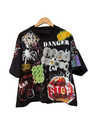 Punk Graffiti Rock Letter Oversized T-Shirt - Graffiti Y2K Hip Hop Streetwear Cotton Tee