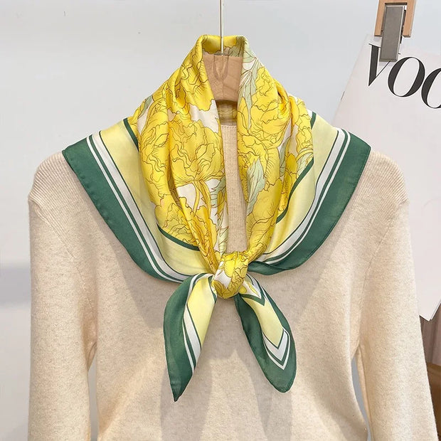 Luxury Fashion Print Silk Square Scarf - 70×70cm Soft Satin Neckerchief Hairband & Bag Accessory for Women