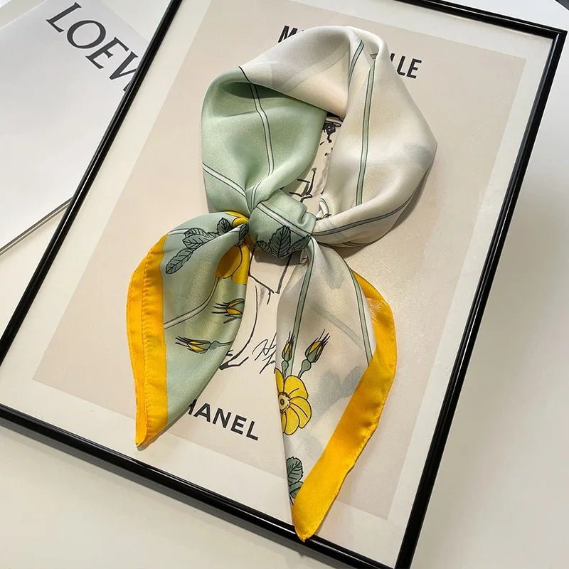 Luxury Fashion Print Silk Square Scarf - 70×70cm Soft Satin Neckerchief Hairband & Bag Accessory for Women