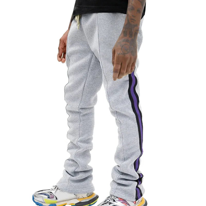 Urban Flare Joggers - Slim-Fit Stacked Pants, Y2K Streetwear Sweatpants with Striped Legs