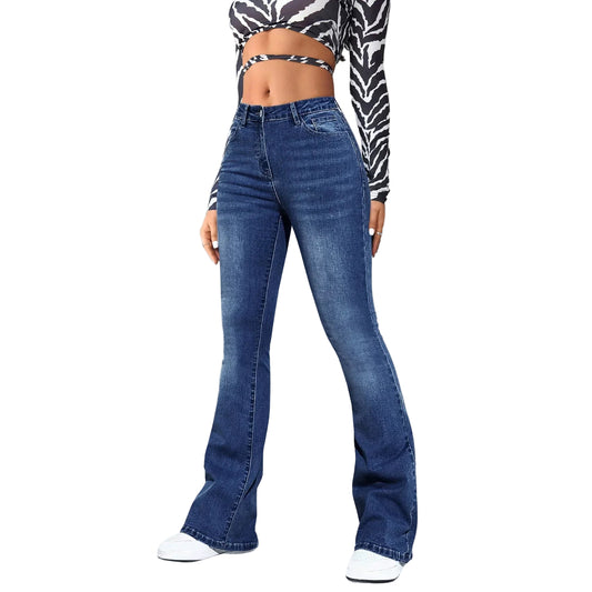 EasyFlare™ High-Waist Flare Jeans – Solid Wash Loose Fit Streetwear Denim, Women’s Retro Wide-Leg Pants