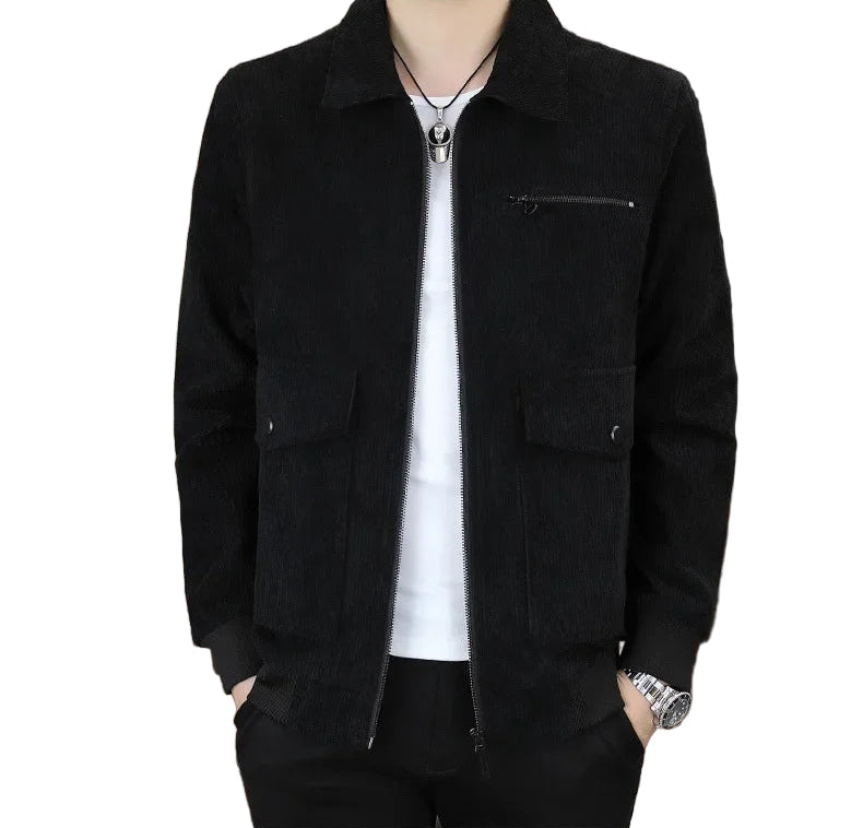 Men’s Corduroy Lapel Jacket – Korean Style Zip-Up Coat | Autumn Winter Fashion Casual Outerwear