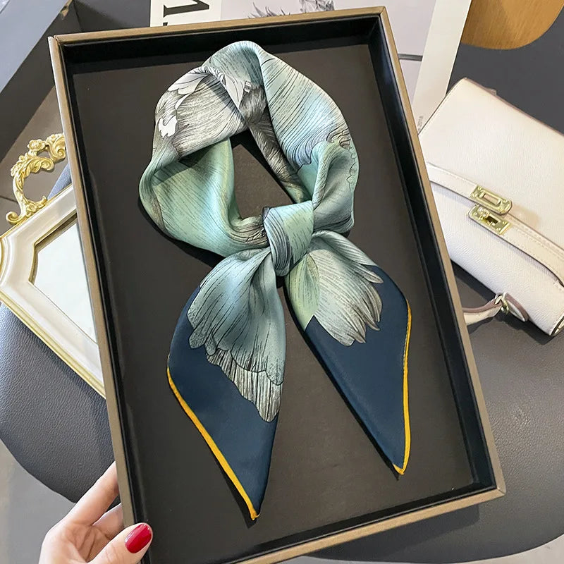 Luxury Fashion Print Silk Square Scarf - 70×70cm Soft Satin Neckerchief Hairband & Bag Accessory for Women
