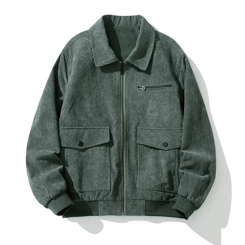 Men’s Corduroy Lapel Jacket – Korean Style Zip-Up Coat | Autumn Winter Fashion Casual Outerwear
