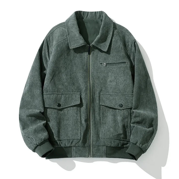 Men’s Corduroy Lapel Jacket – Korean Style Zip-Up Coat | Autumn Winter Fashion Casual Outerwear