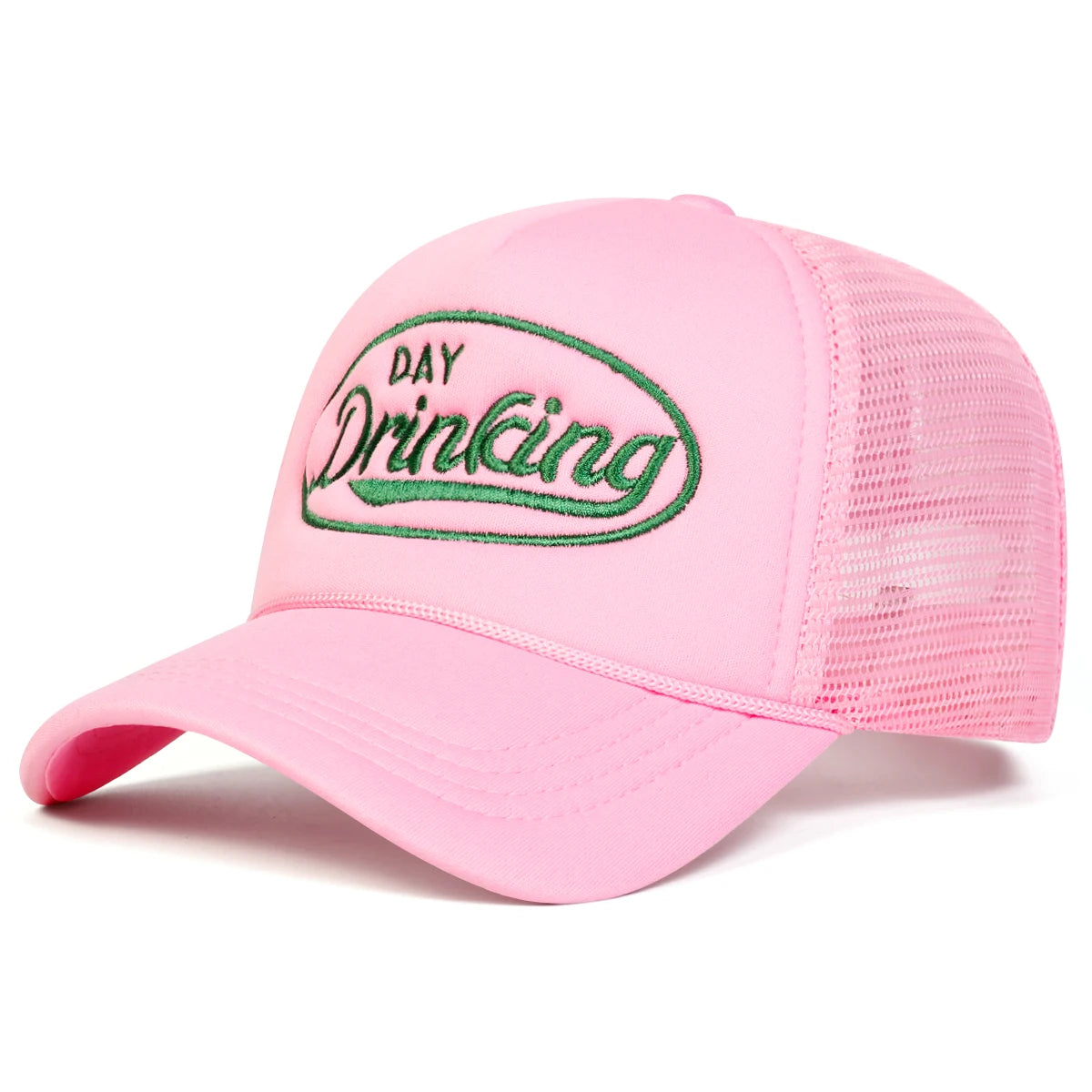 "DAY DRINKING" Trucker Hat - Embroidered Mesh Snapback | Adjustable Unisex Cap for Summer Vibes