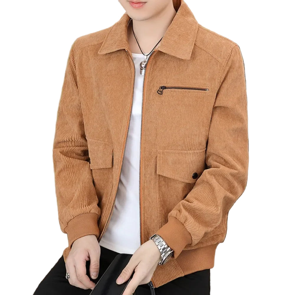 Men’s Corduroy Lapel Jacket – Korean Style Zip-Up Coat | Autumn Winter Fashion Casual Outerwear