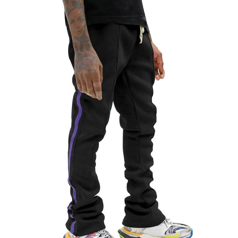Urban Flare Joggers - Slim-Fit Stacked Pants, Y2K Streetwear Sweatpants with Striped Legs