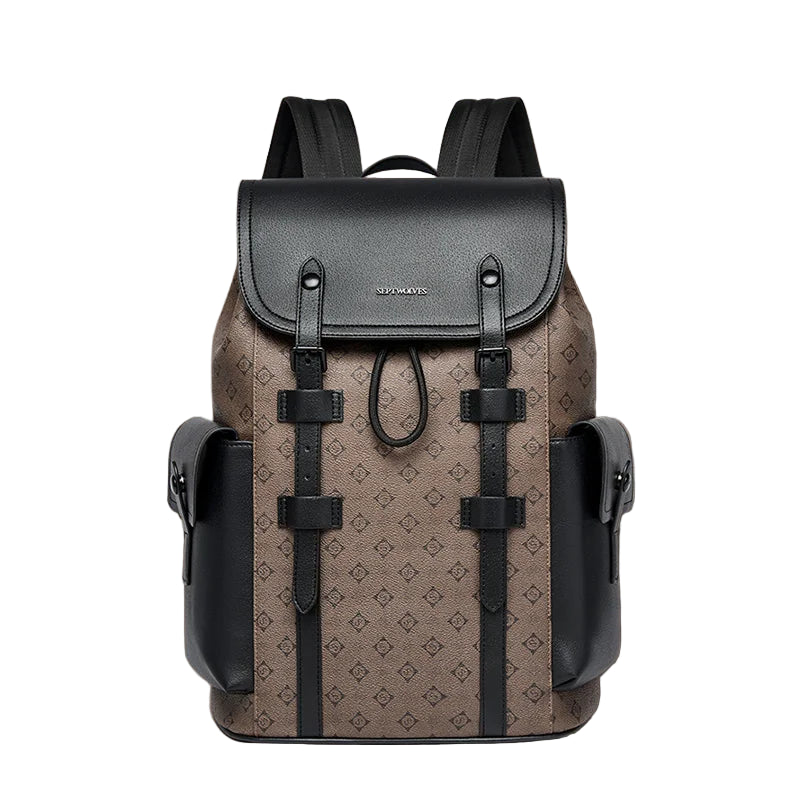 Septwolves Leather Business Backpack - Large Waterproof Laptop Bag for Men with Flip Cover & Multiple Compartments