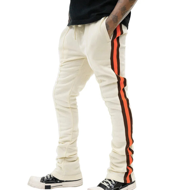 Urban Flare Joggers - Slim-Fit Stacked Pants, Y2K Streetwear Sweatpants with Striped Legs