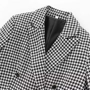 Autumn Thousand Grid Blazer - Women's Long Sleeve Double Breasted Jacket | European Style Casual Suit Coat