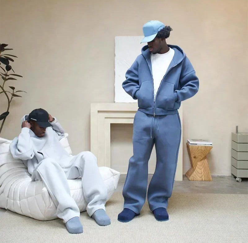 Retro Y2K Streetwear Two-Piece Set – Hoodie & Straight-Leg Pants, Men’s Casual Tracksuit