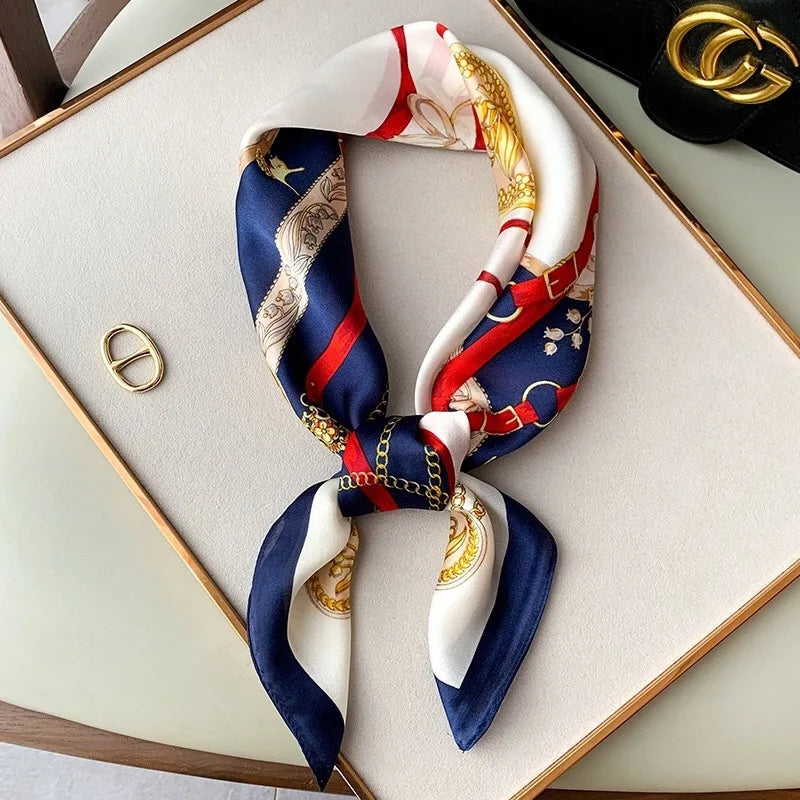 Luxury Fashion Print Silk Square Scarf - 70×70cm Soft Satin Neckerchief Hairband & Bag Accessory for Women