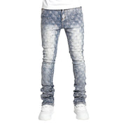 Men's Layered Pearl Stacked Denim Jeans - Straight-Leg Stretch Fit | Fashion Streetwear Stacked Jeans