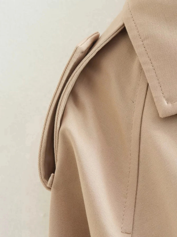 Belted Cropped Trench Jacket - Women’s Vintage Double Breasted Streetwear Coat, Spring Casual Outwear