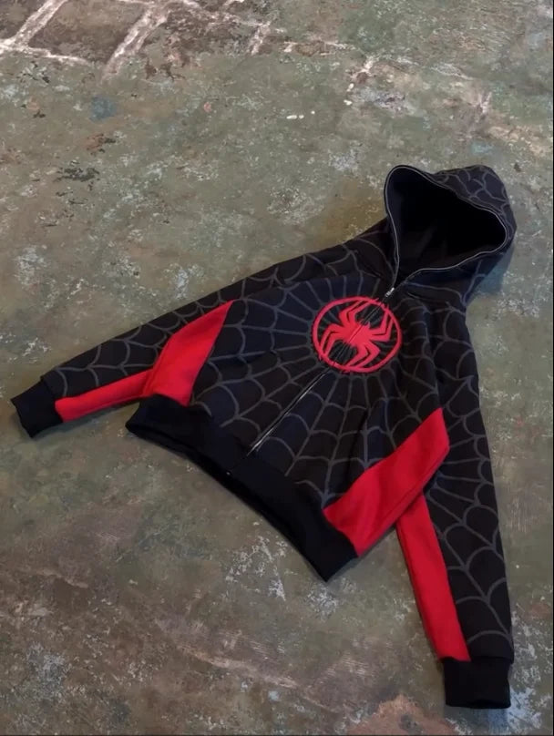 Spiderman Embroidery Zip Up Hoodie – Gothic Harajuku Streetwear Jacket, Men Women Hip Hop Casual Hoodie