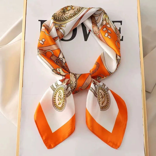 Roman Chain Silk Scarf - 70cm Elegant Simulated Silk Geometric Square Headwear for Women All Seasons