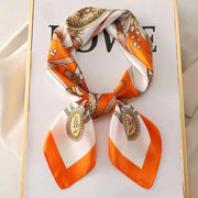 Roman Chain Silk Scarf - 70cm Elegant Simulated Silk Geometric Square Headwear for Women All Seasons