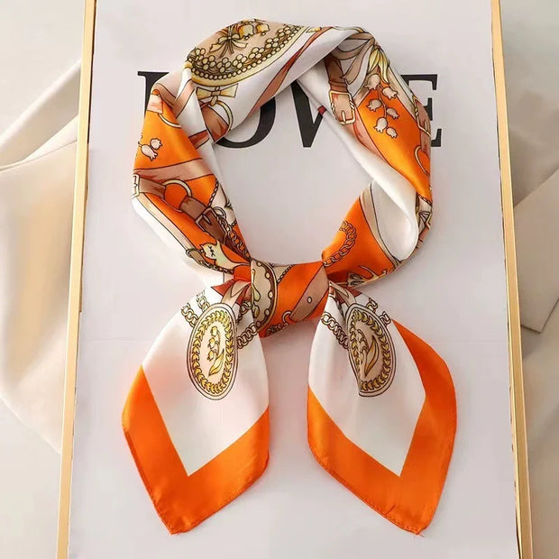 Roman Chain Silk Scarf - 70cm Elegant Simulated Silk Geometric Square Headwear for Women All Seasons