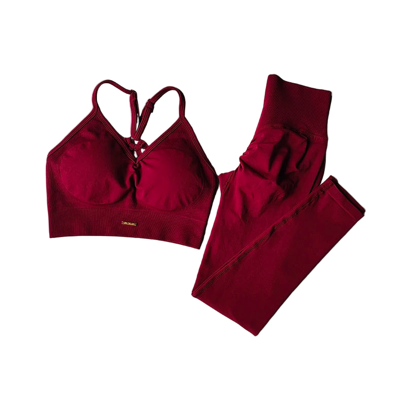Seamless Women’s Workout Set – V-Neck Sports Bra & High-Waist Leggings | Sculpting Yoga & Gymwear | 2 Piece Activewear Fit Set