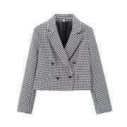Autumn Thousand Grid Blazer - Women's Long Sleeve Double Breasted Jacket | European Style Casual Suit Coat