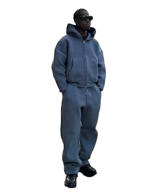 Retro Y2K Streetwear Two-Piece Set – Hoodie & Straight-Leg Pants, Men’s Casual Tracksuit