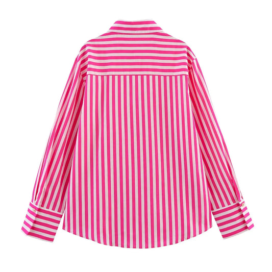 Women's Striped Lapel Shirt - Casual Long Sleeve Button-Up | Summer Spring Lightweight Blouse | Elegant Business & Leisure Top