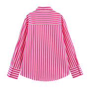 Women's Striped Lapel Shirt - Casual Long Sleeve Button-Up | Summer Spring Lightweight Blouse | Elegant Business & Leisure Top