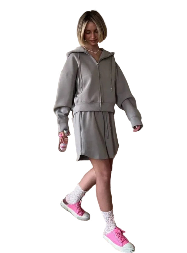 SoftStitch™ Pink Oversized Hoodie & Shorts Set – Women’s Spring Loungewear, Casual Two-Piece Matching Outfit for Streetwear & Relaxed Days