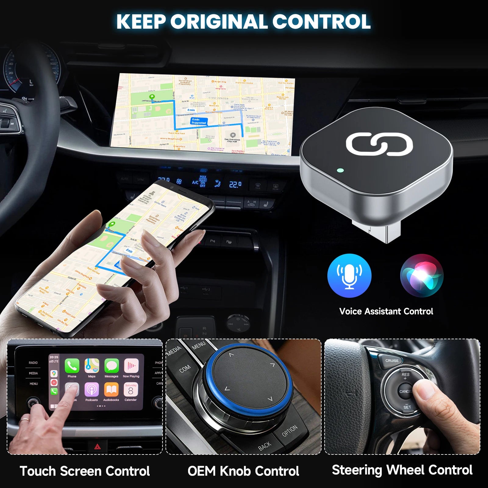 2-in-1 Wireless CarPlay & Android Auto Adapter – Plug & Play, Auto Connect, Converts Wired to Wireless for iPhone & Android (2017+ Cars)