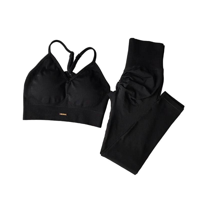 Seamless Women’s Workout Set – V-Neck Sports Bra & High-Waist Leggings | Sculpting Yoga & Gymwear | 2 Piece Activewear Fit Set