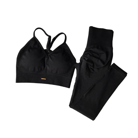 Seamless Women’s Workout Set – V-Neck Sports Bra & High-Waist Leggings | Sculpting Yoga & Gymwear | 2 Piece Activewear Fit Set